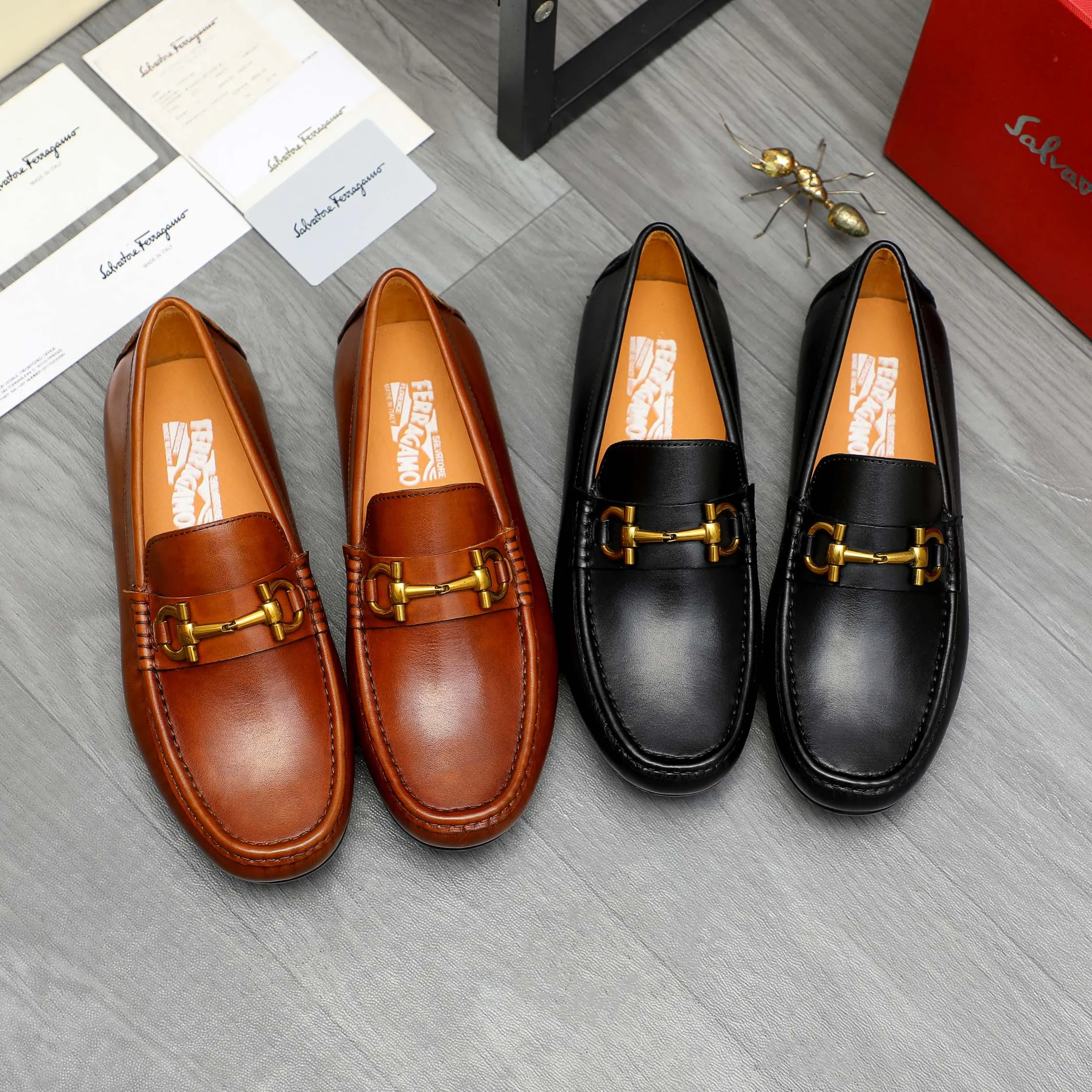 Men's shoes 💰400 Product trademark: Ferragamo "Ferragamo" business slip-on shoes Regular size: 38-45 (45 is custom-made and non-returnable) Product materials: Selected high-quality cowhide upper, pigskin lining, rubber bean outsole